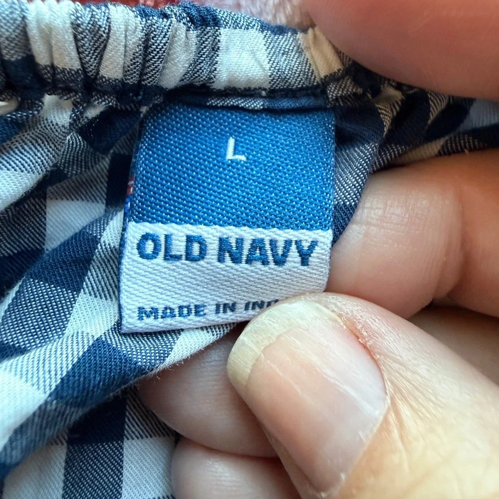 Old Navy Women's Blue/White Gingham Smocked Peplum Hem And Puff Sleeves Size L
